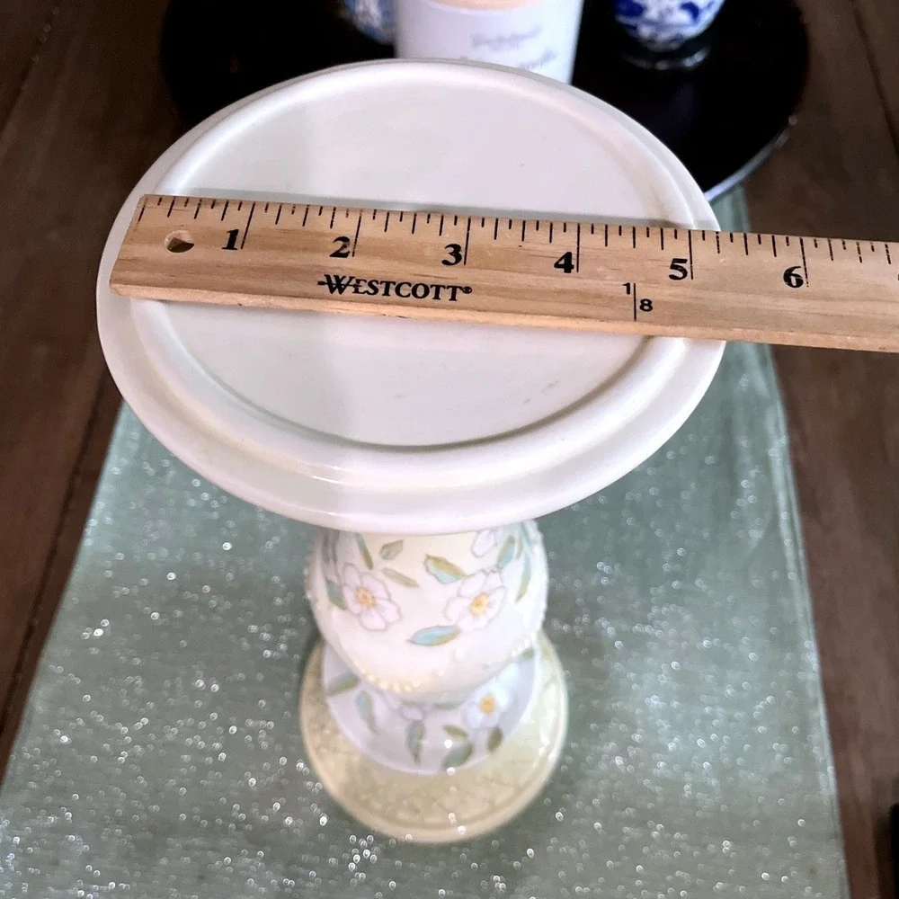 TRACY PORTER Orchard 13.25 Inch Candle Stick Holder Pale Yellow & Blue Floral